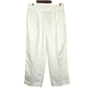 E J.Crew Ivory White High Rise Pleated Wide Leg Pants NWT Linen Blend Size 4